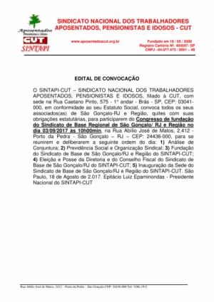 Edital de Convocação São Gonçalo/RJ e Região